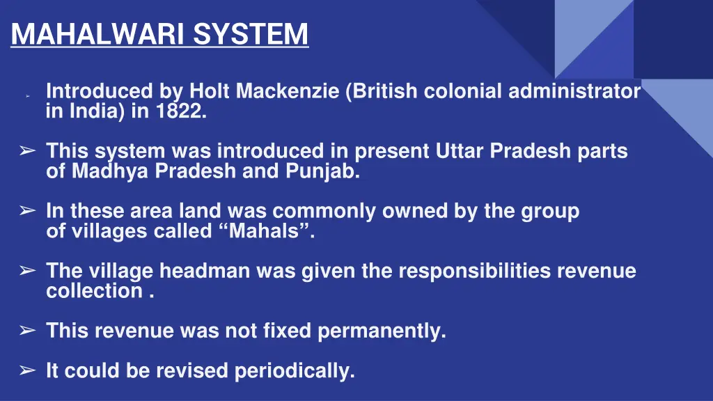 mahalwari system