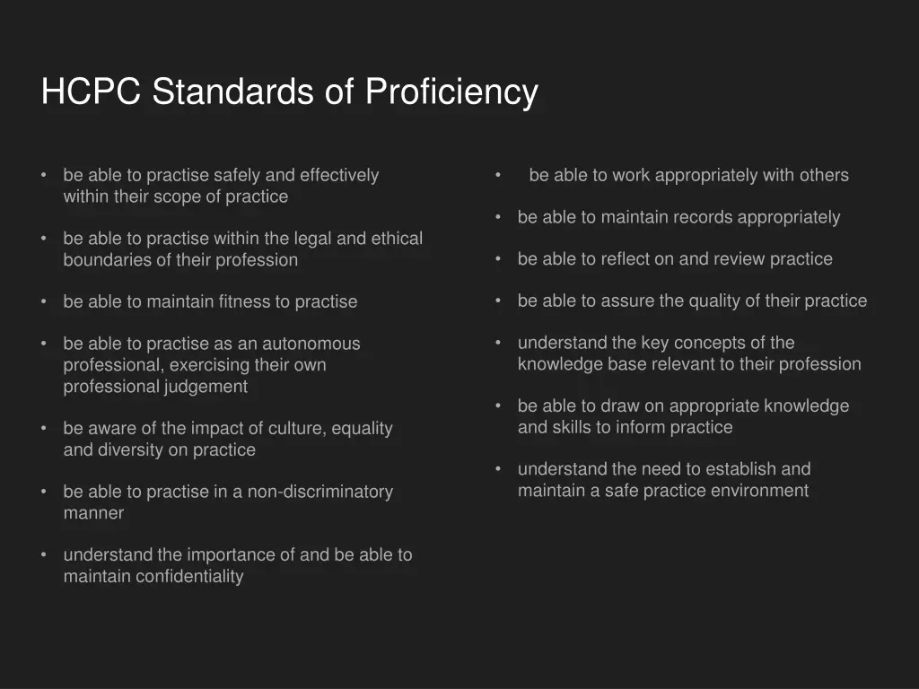 hcpc standards of proficiency