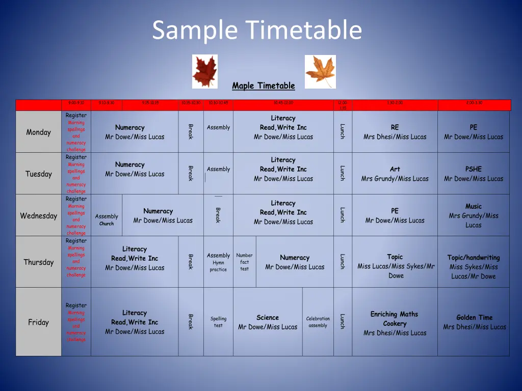 sample timetable