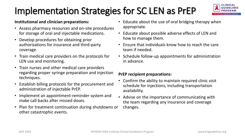 implementation strategies for sc len as prep
