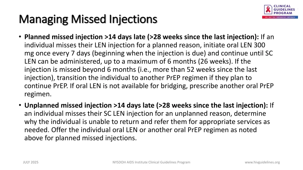 managing missed injections managing missed