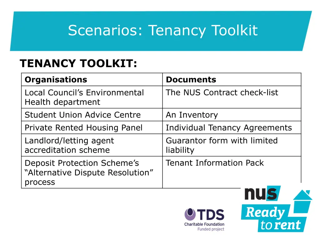 scenarios tenancy toolkit