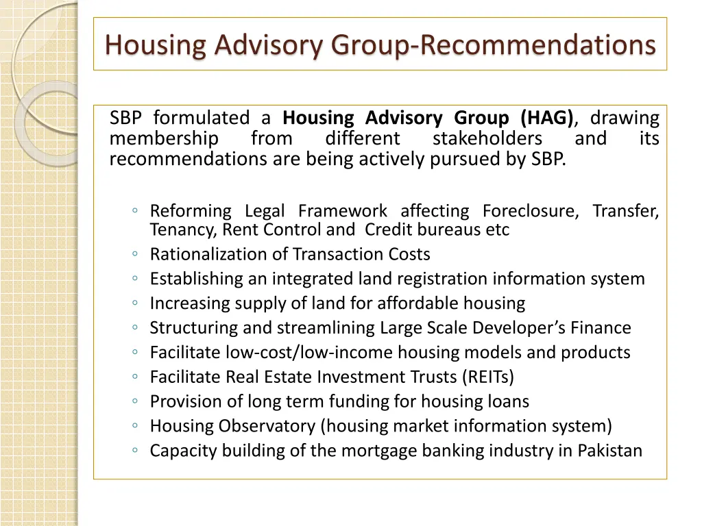 housing advisory group recommendations 1