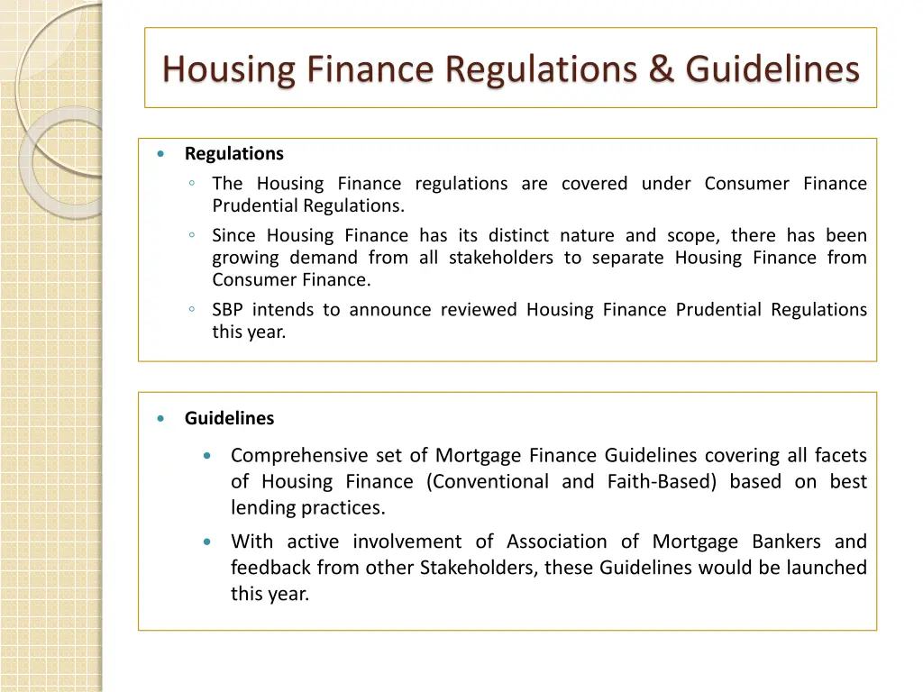 housing finance regulations guidelines