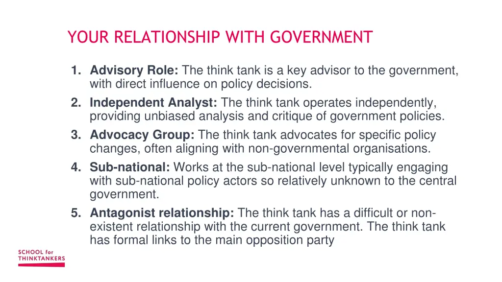 your relationship with government