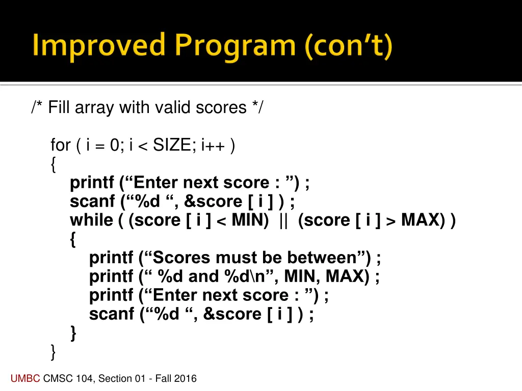 fill array with valid scores