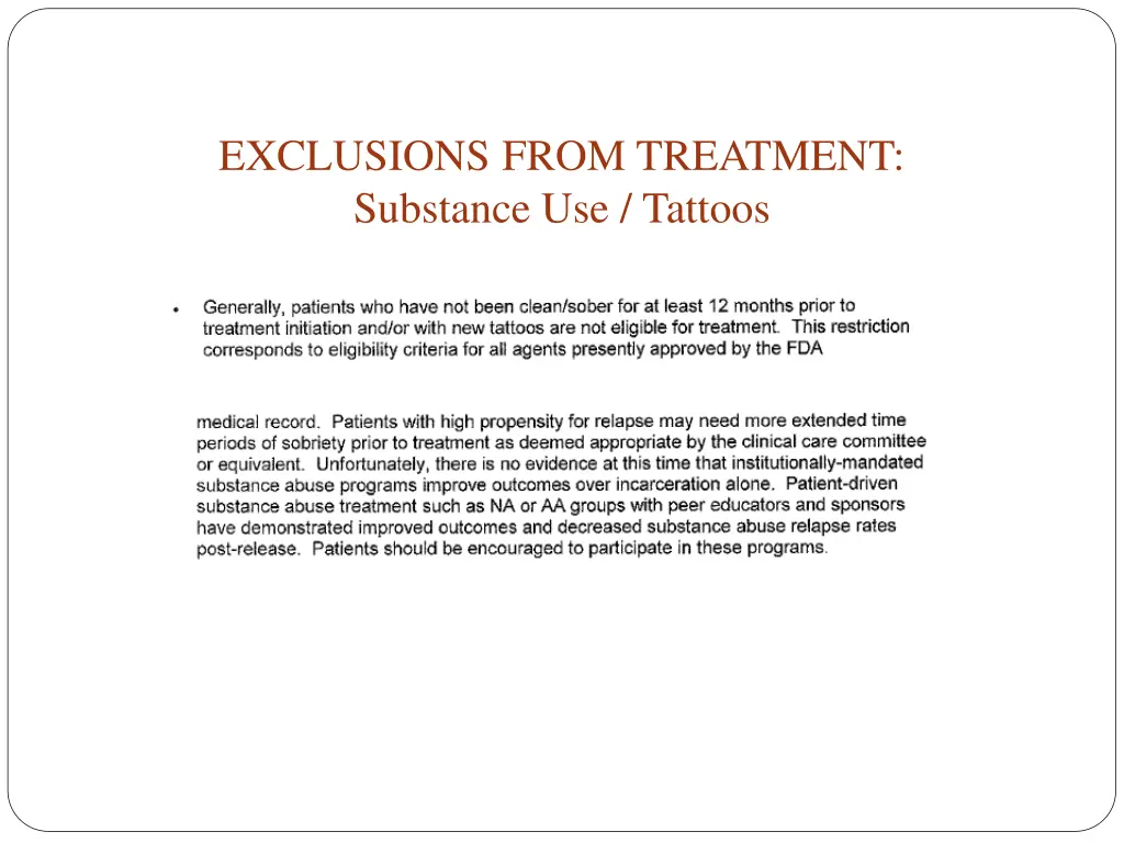 exclusions from treatment substance use tattoos