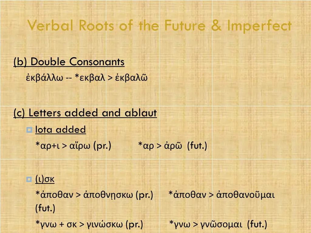 verbal roots of the future imperfect 9