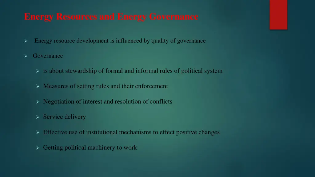 energy resources and energy governance