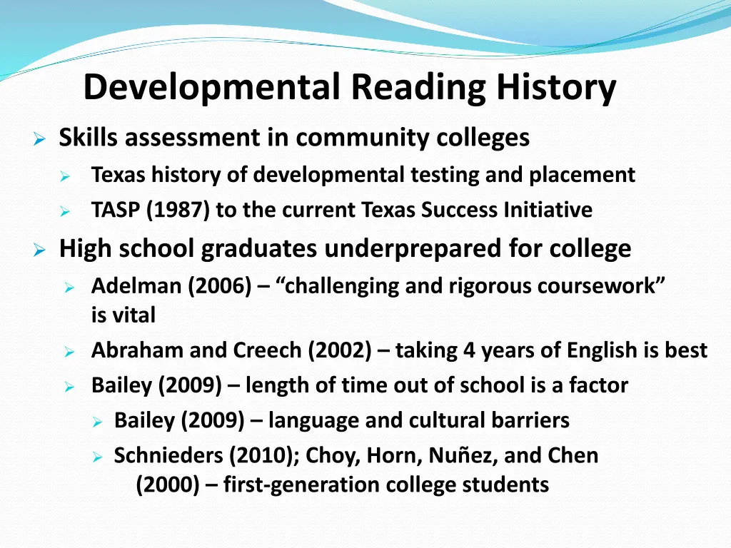 developmental reading history
