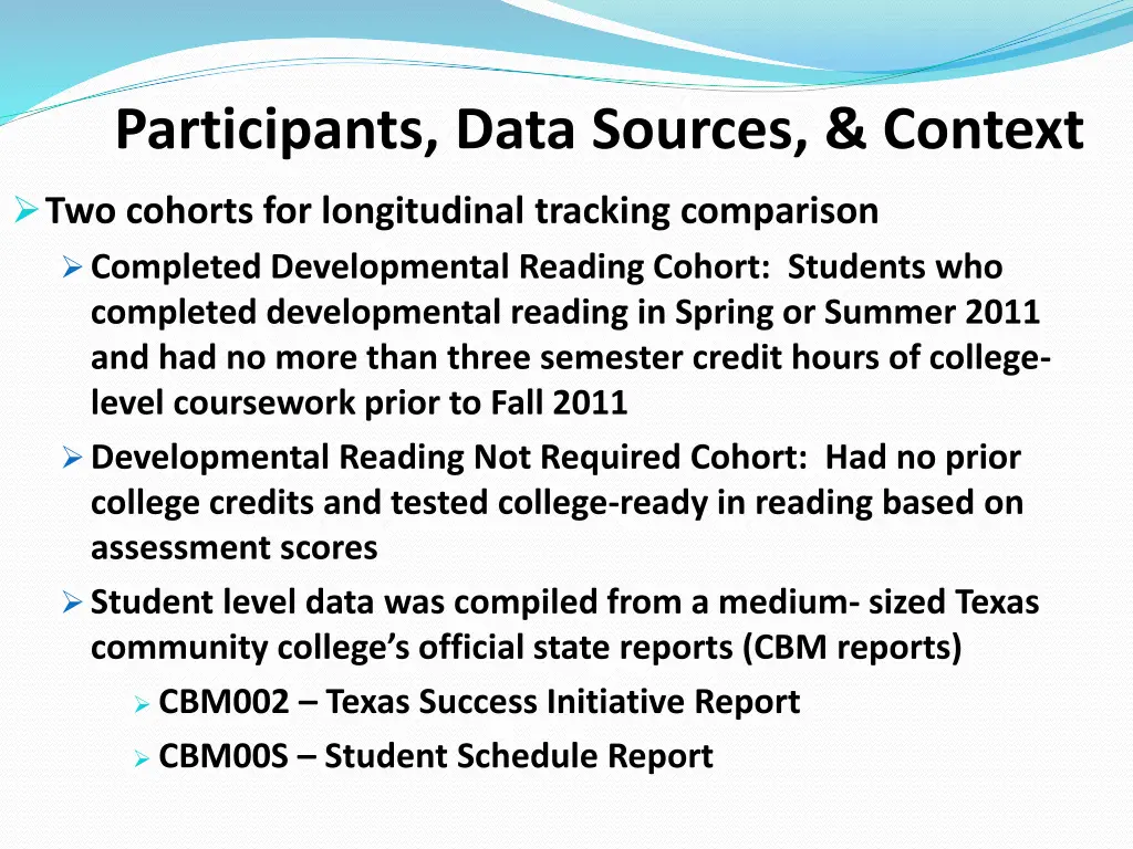 participants data sources context