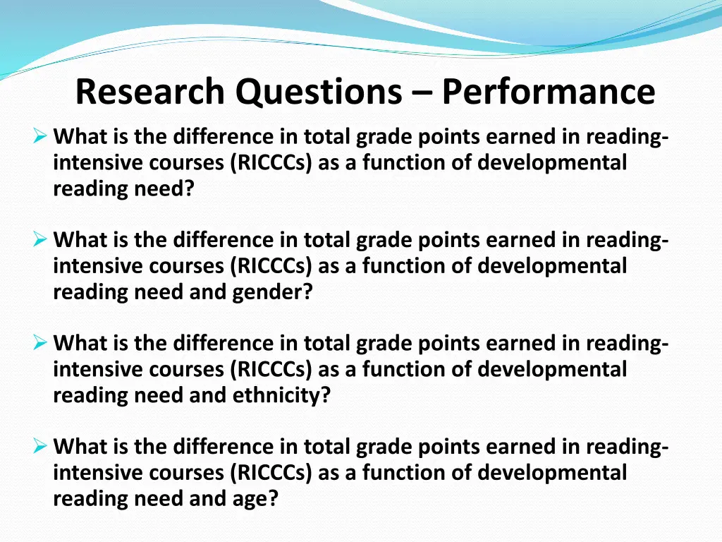 research questions performance what