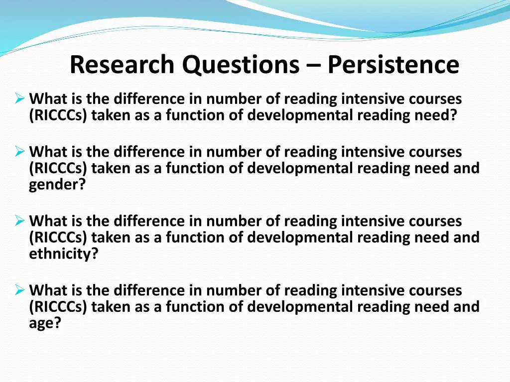 research questions persistence