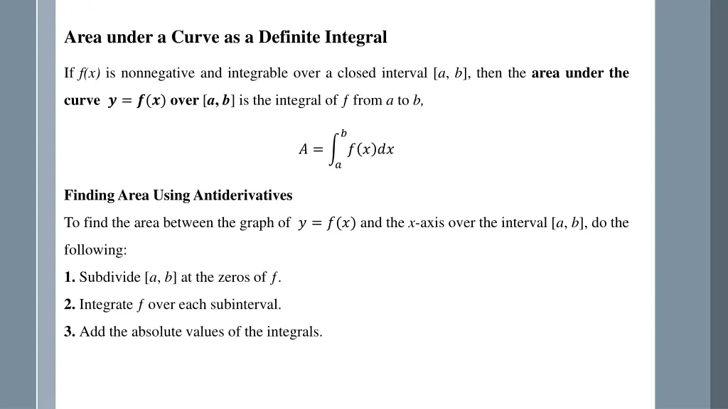 area under a curve as a definite integral