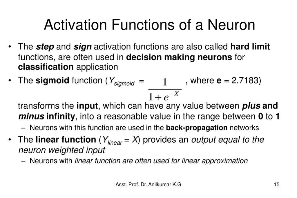 activation functions of a neuron 1