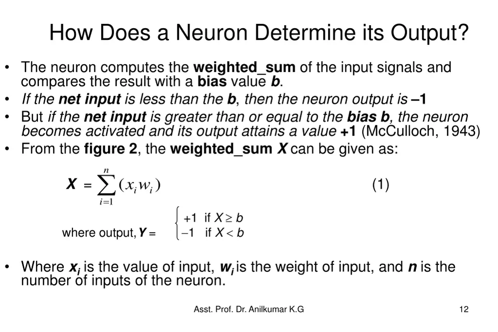 how does a neuron determine its output