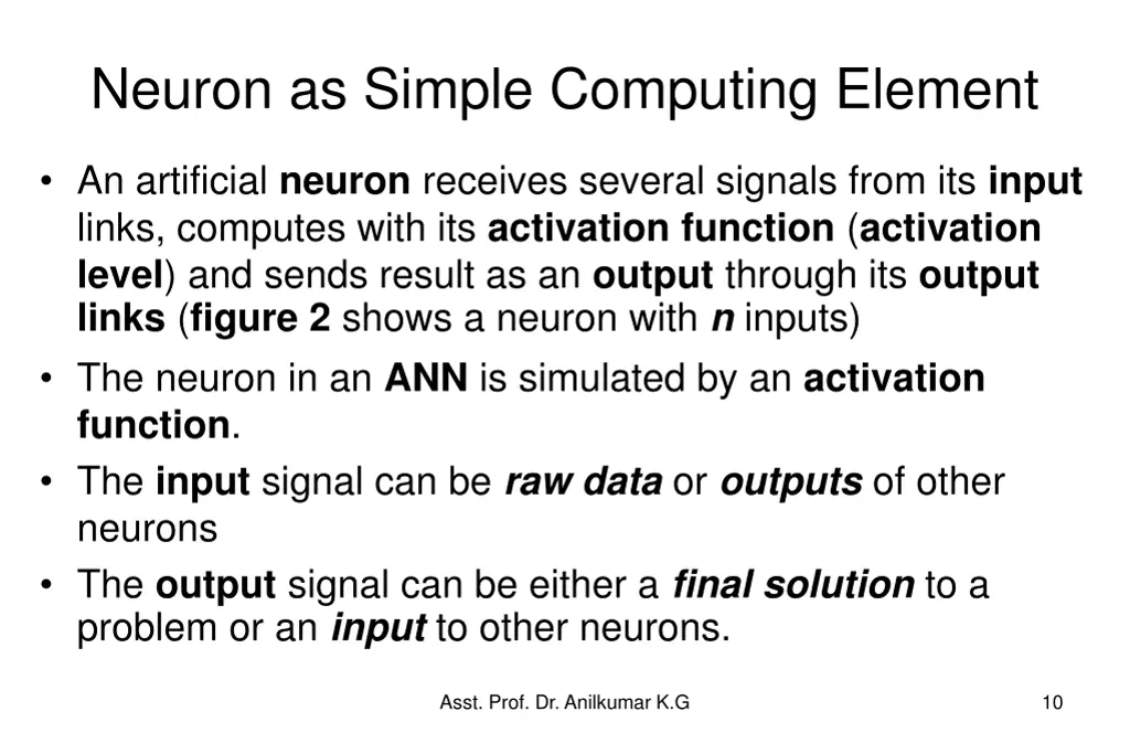 neuron as simple computing element