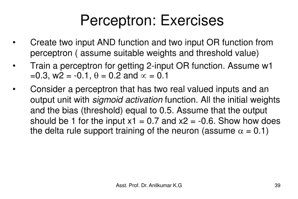 perceptron exercises
