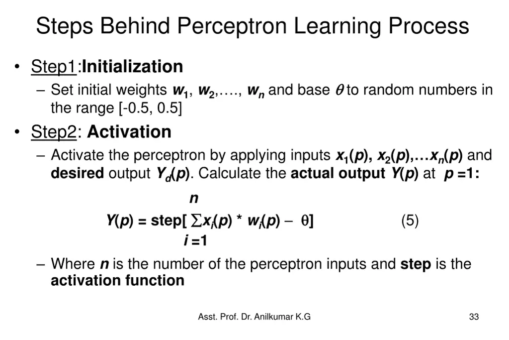 steps behind perceptron learning process