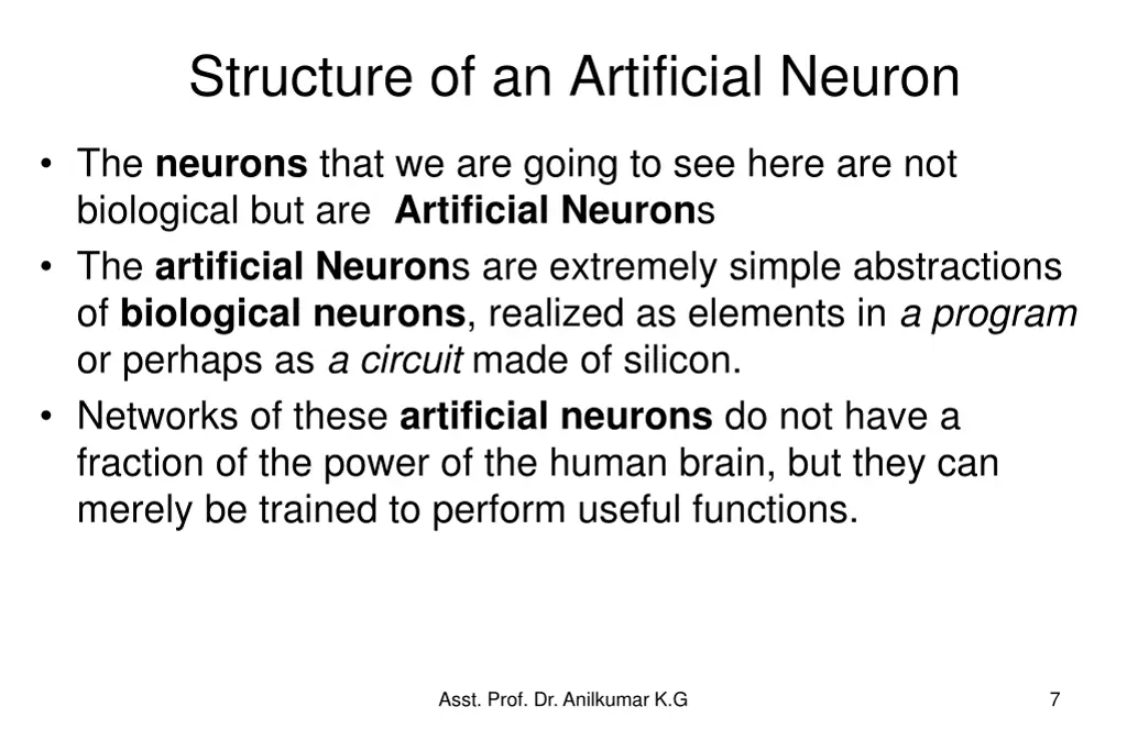 structure of an artificial neuron