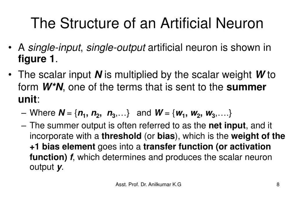 the structure of an artificial neuron