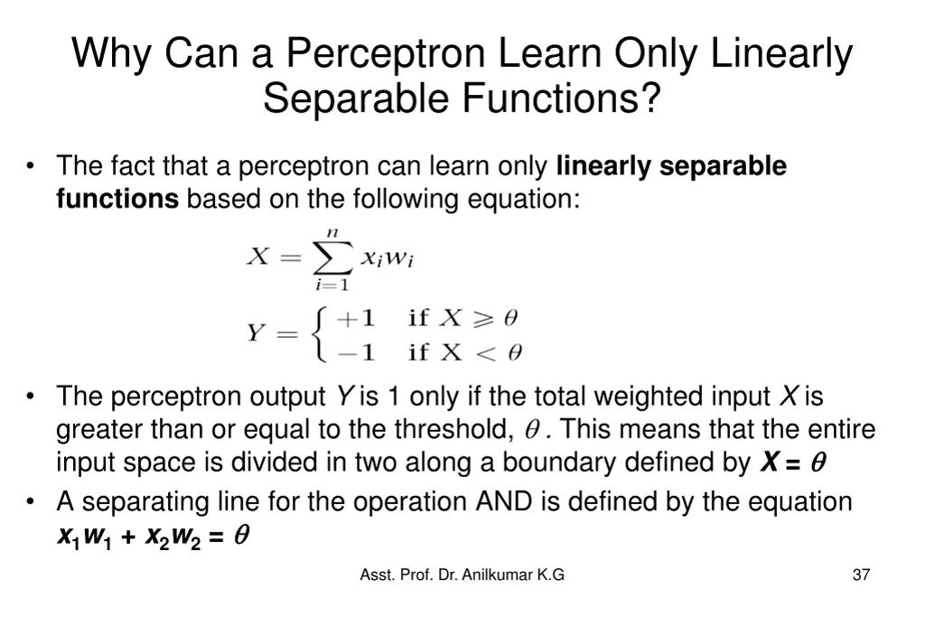 why can a perceptron learn only linearly