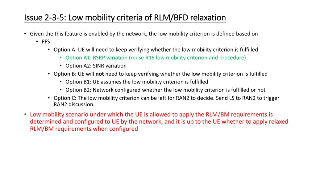 issue 2 issue 2 3 3 5 low mobility criteria