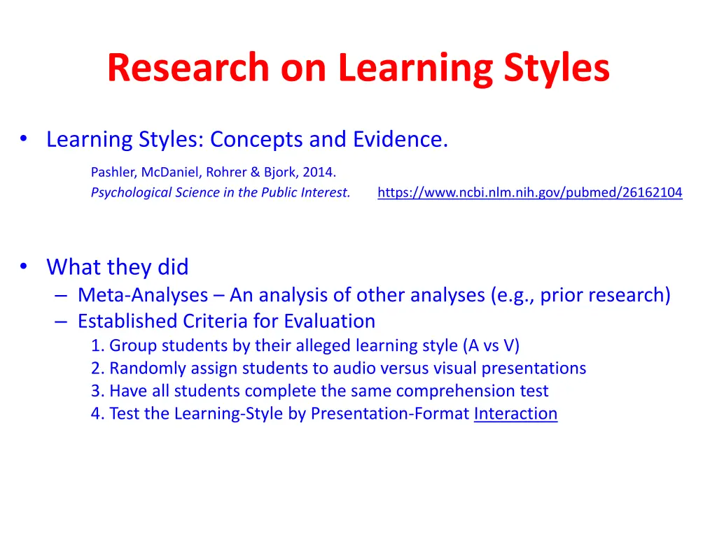 research on learning styles