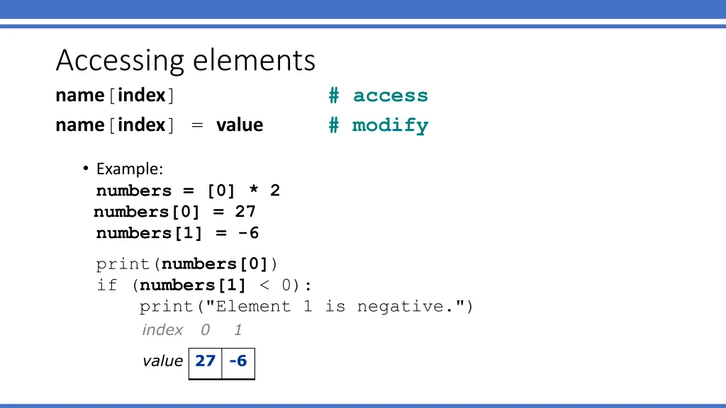 accessing elements name index name index value