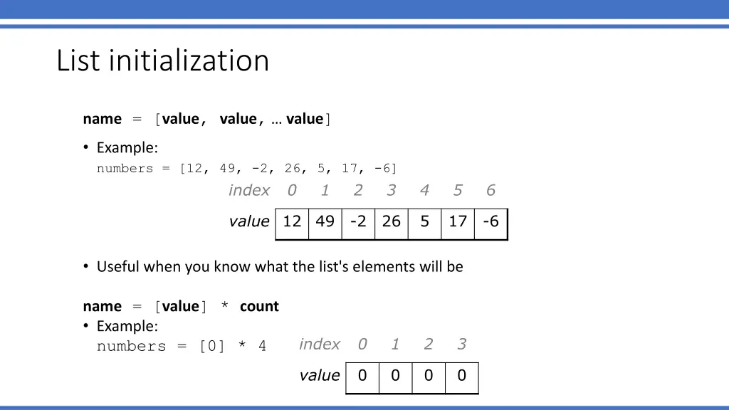 list initialization