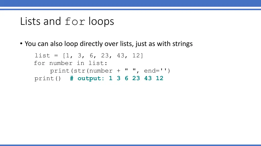 lists and for loops 1