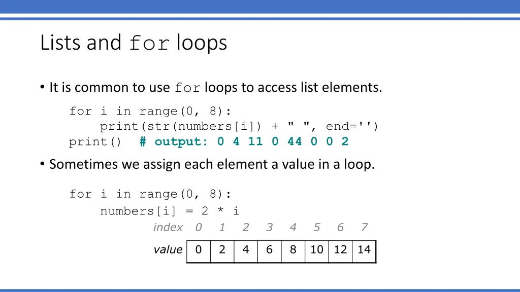 lists and for loops