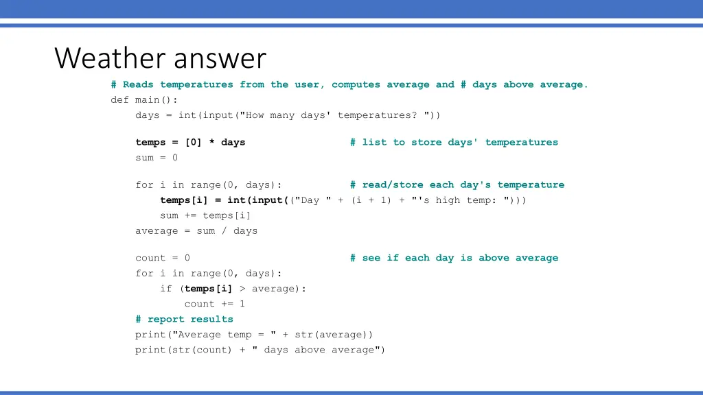 weather answer reads temperatures from the user