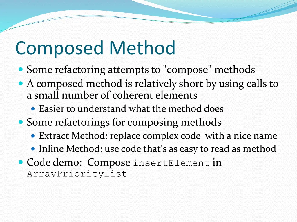 composed method some refactoring attempts