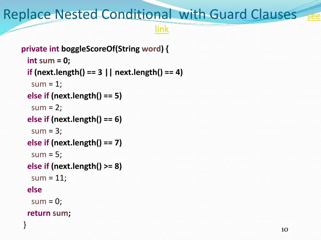 replace nested conditional with guard clauses