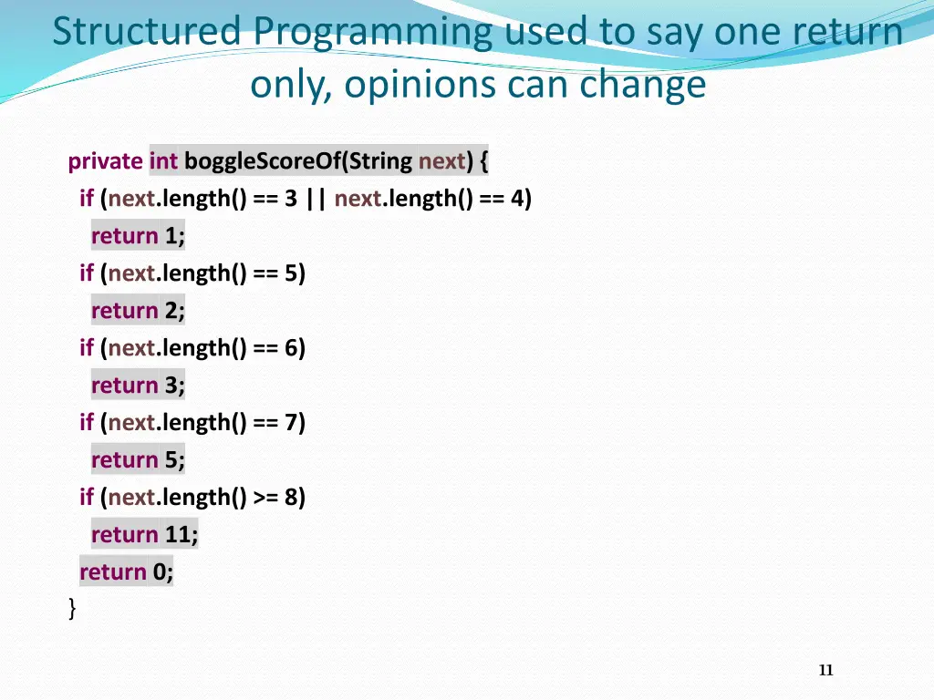 structured programming used to say one return