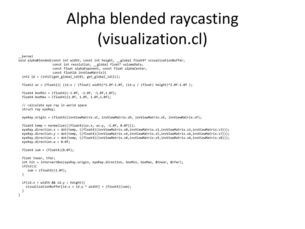 alpha blended raycasting visualization cl