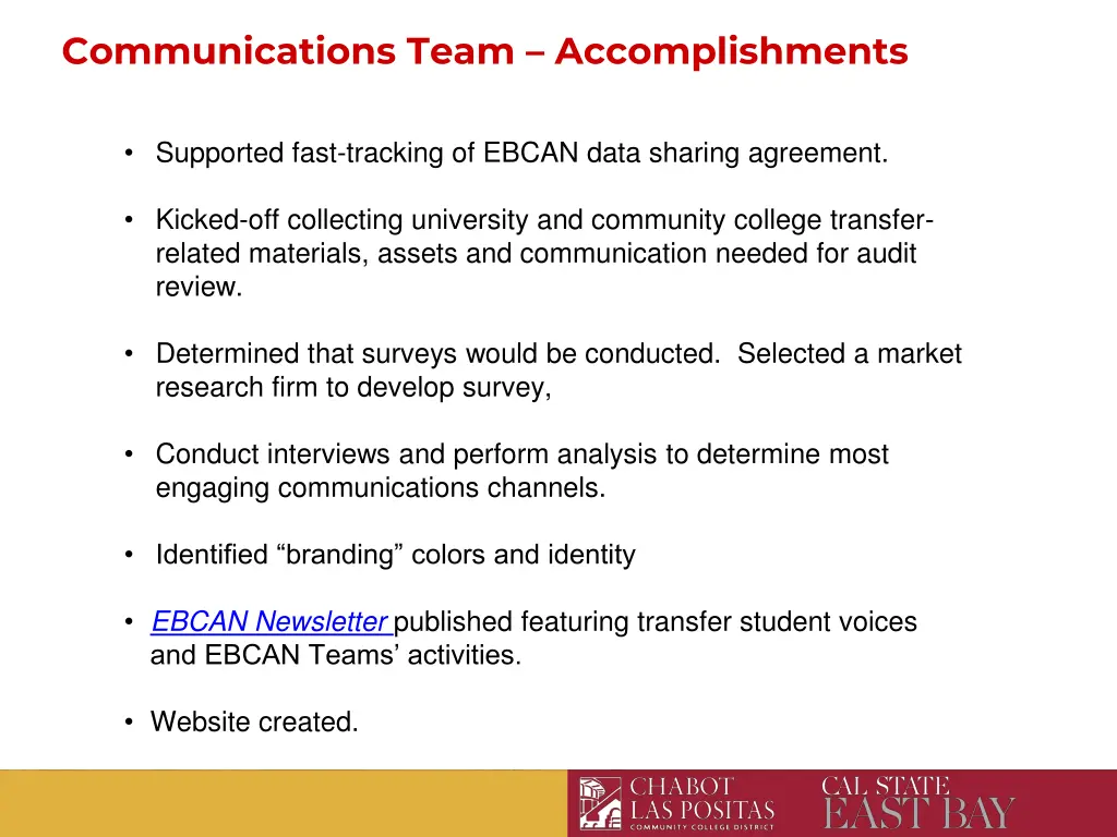 communications team accomplishments