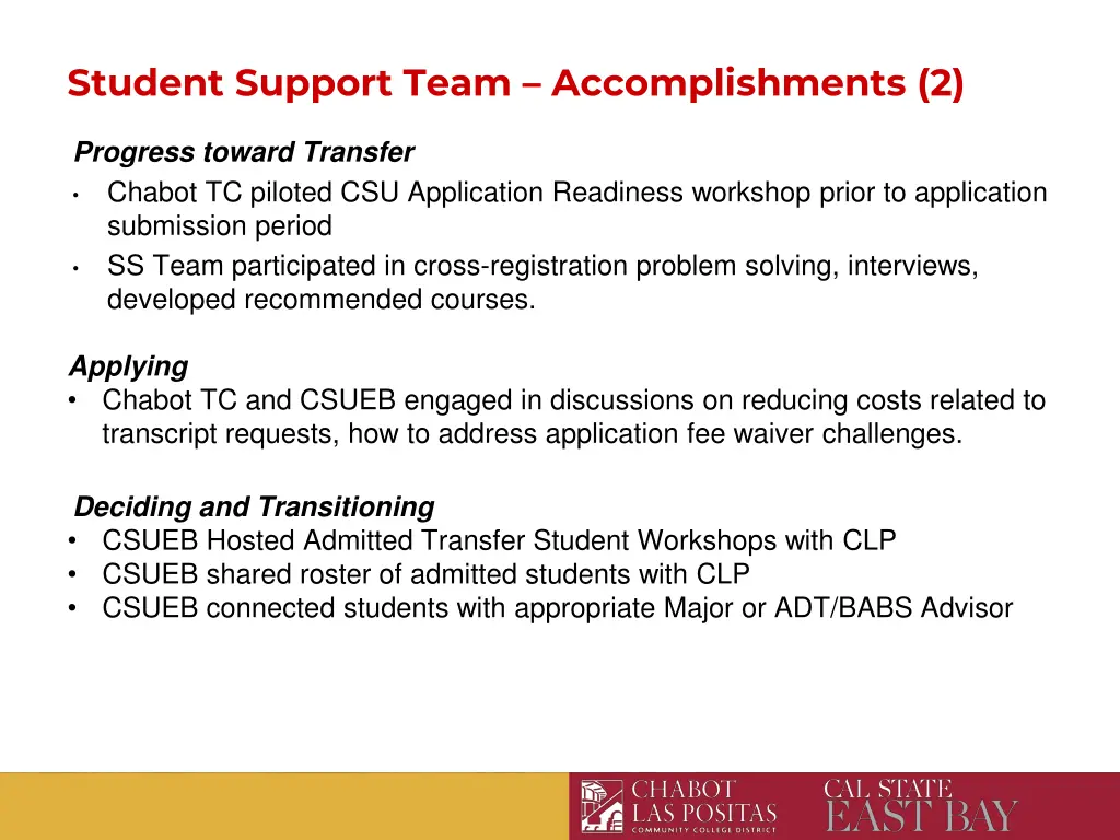 student support team accomplishments 2