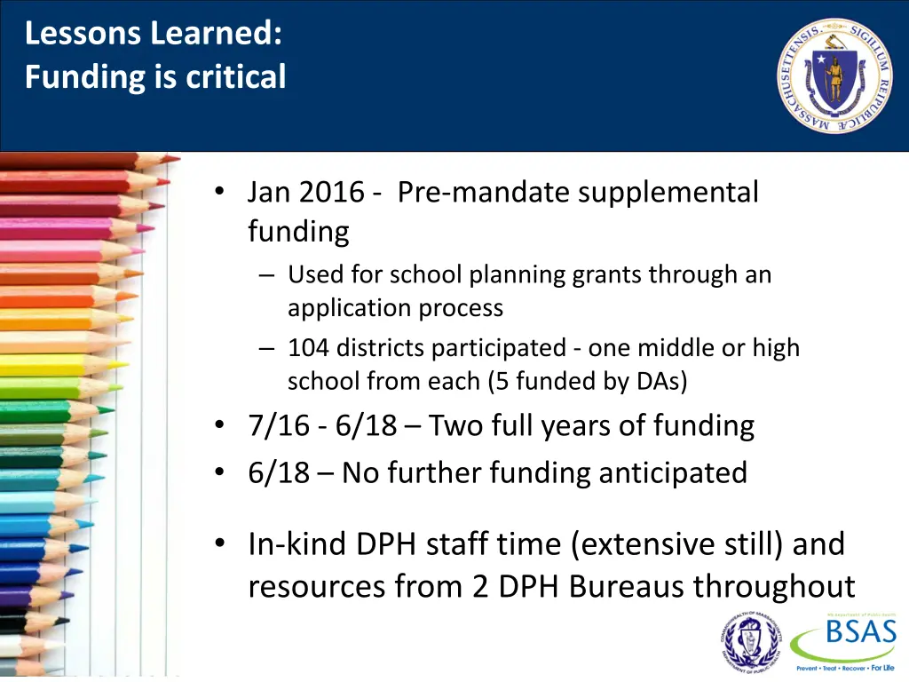 lessons learned funding is critical