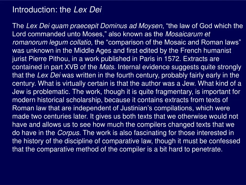 introduction the lex dei
