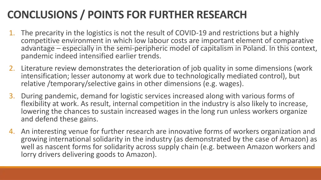 conclusions points for further research