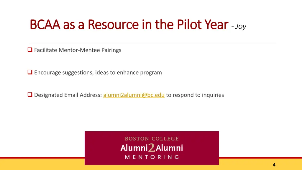 bcaa as a resource in the pilot year bcaa