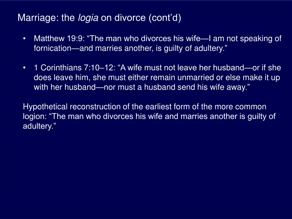 marriage the logia on divorce cont d