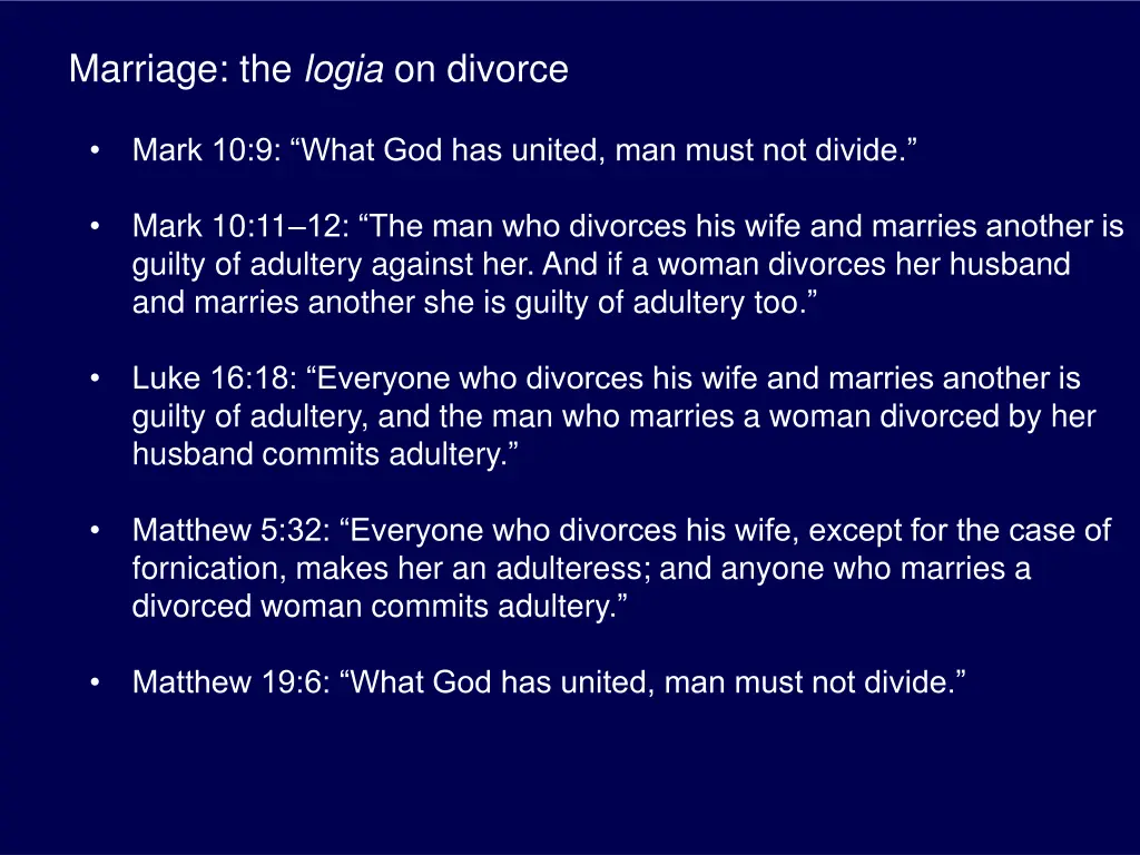 marriage the logia on divorce