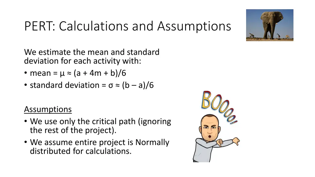 pert calculations and assumptions