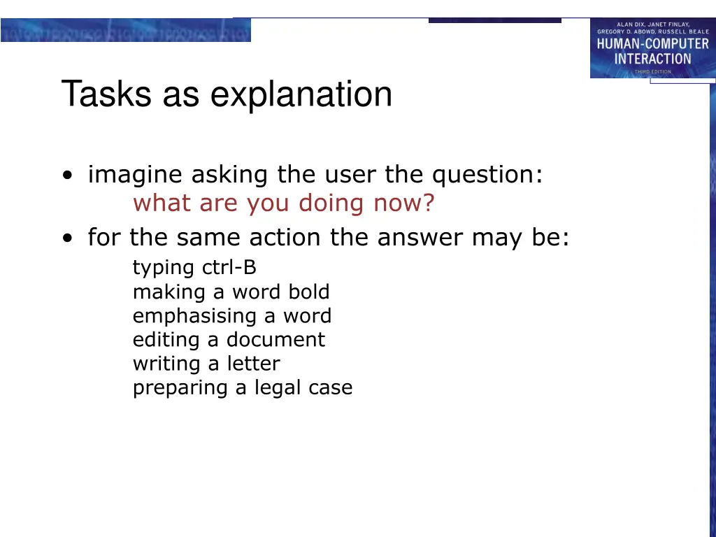 tasks as explanation