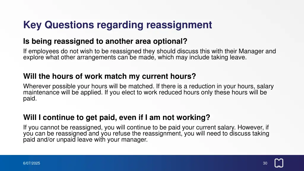 key questions regarding reassignment