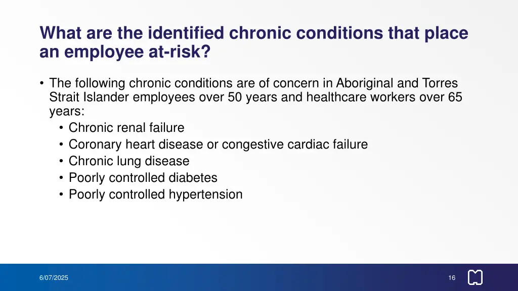 what are the identified chronic conditions that