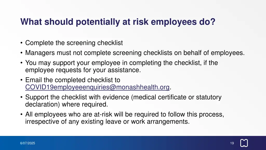 what should potentially at risk employees do